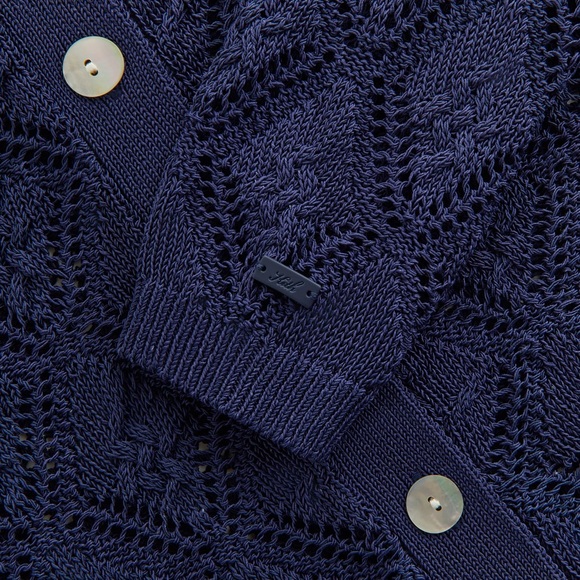 NWT Kith Womens Tori Blue Navy Cardigan Sweater Top Crochet New Knit Nocturnal - Picture 9 of 10